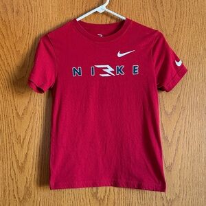 Boys Nike Red Short Sleeve Logo Tee | Bold Graphic Athletic T-Shirt